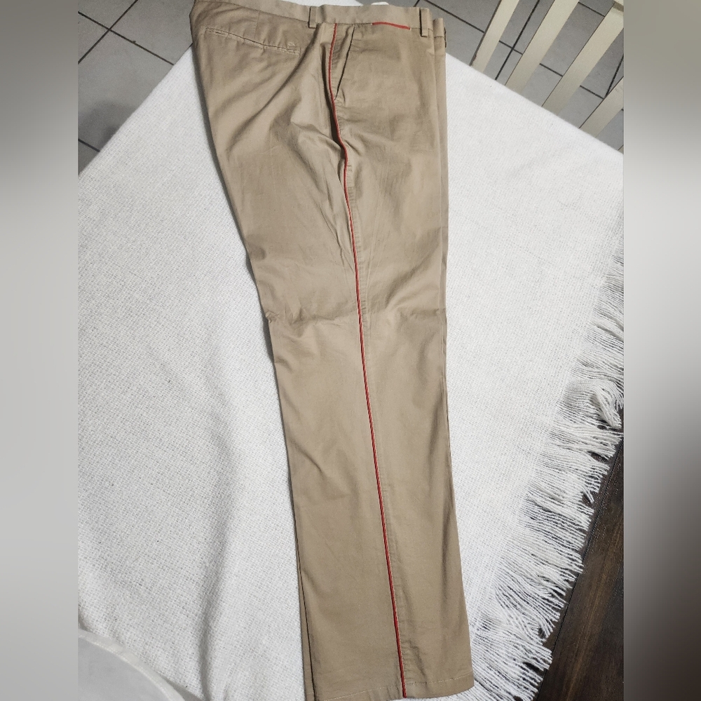 CALVIN KLEIN Slim Fit Khaki Men's Pants W/red Accent Line Down Side